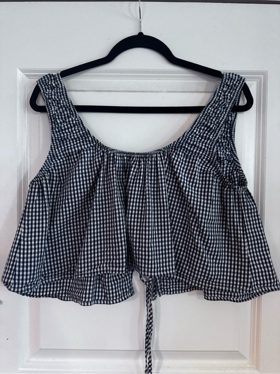 Toit Volant Tops - Toit Volant Gingham Tie-back Sleeveless Top - navy/White